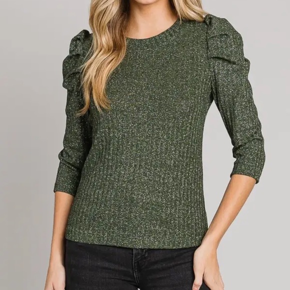 Elegant Olive Green Lurex Sweater - Picture 1 of 7